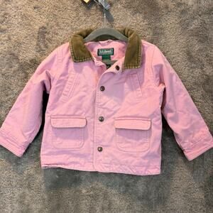 LL Bean Pink Canvas Chore Jacket Barn Coat 3t Toddler Girls Corduroy Collar